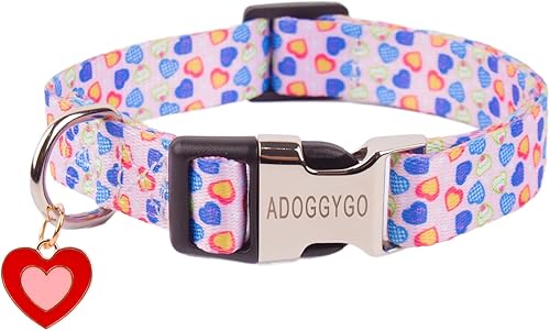 ADOGGYGO Collar de perro para el día de San Valentín bonito patrón de corazón y amor collares de San Valentín suaves ajustables para perros pequeños