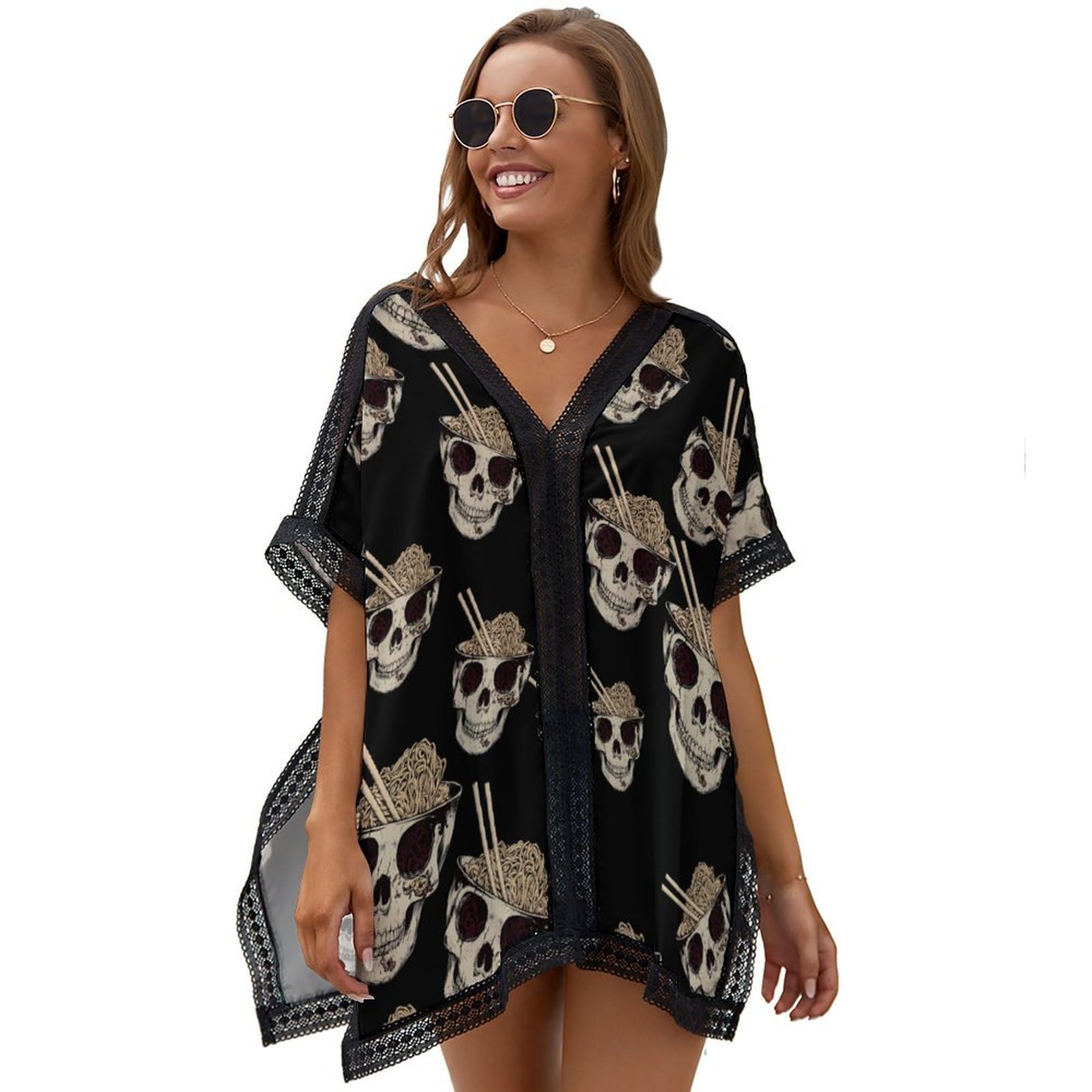 Ramen Brain Beach Cover Ups for Women Swimsuit Coverup Bathing Suit Bikini Coverups with Lace Edge
