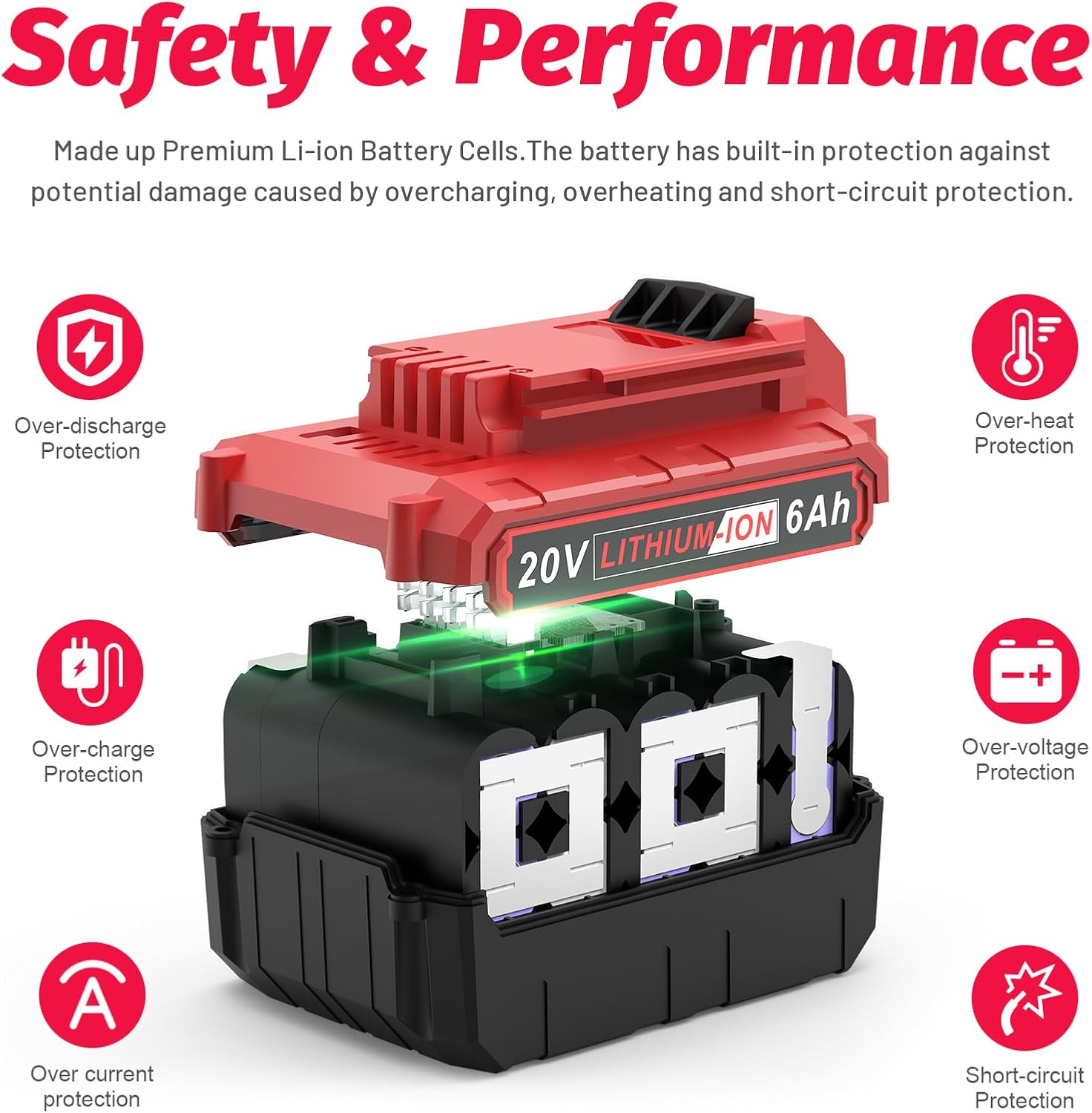 2 Pack 20V MAX Battery and Charger Combo Compatible for Porter Cable 20v Battery PCC680L PCC681L PCC685L 6.0Ah Lithium Replacement Batteries with Fast Charger Compatible with Porter Cable 20V Tools