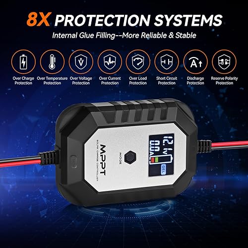 Miniatura 3 de PowMr - Controlador de carga solar MPPT de 10 A, 12 V, pequeño regulador de panel solar portátil con pantalla LCD, interruptor de presión larga del