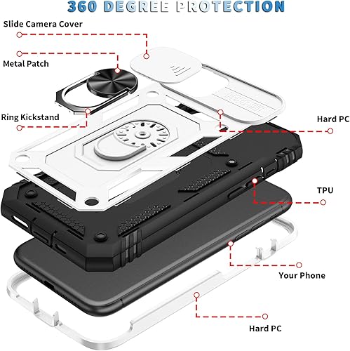 Miniatura 3 de PASNEW Funda para iPhone 11 con cubierta para lente de cámara, soporte magnético y puerto de carga a prueba de polvo, carcasa rígida militar de