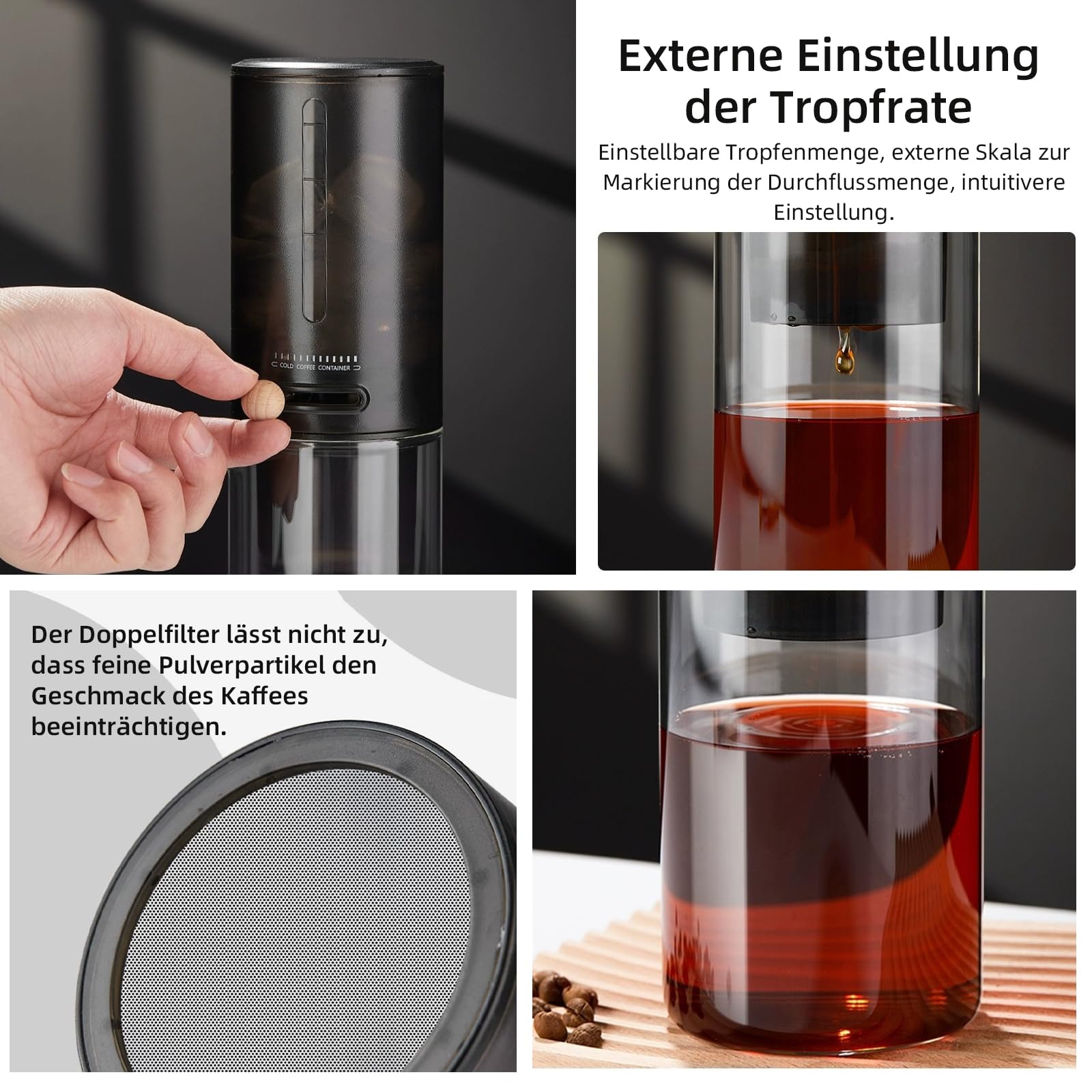 Cold Brew Coffee Maker, macchine da caffè per caffè Cold Brew Coffee e tè freddo, macchine da caffè gocciolante, velocità di estrazione a freddo regolabile, viene fornito con 100 carta