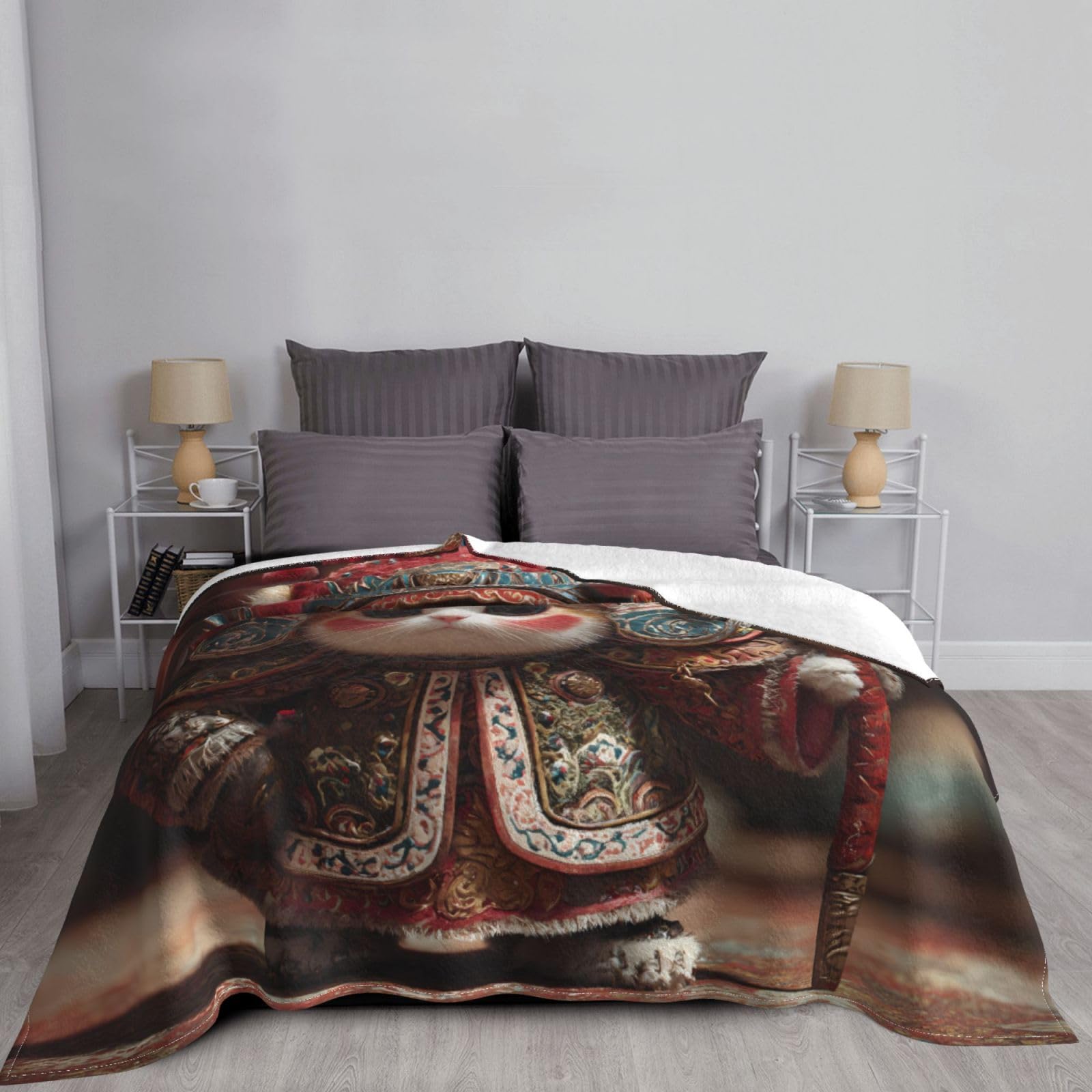 Manta de viaje portátil de 80 x 60 pulgadas, suave, resistente a las arrugas, plegable, exquisito estampado de gatito de pie