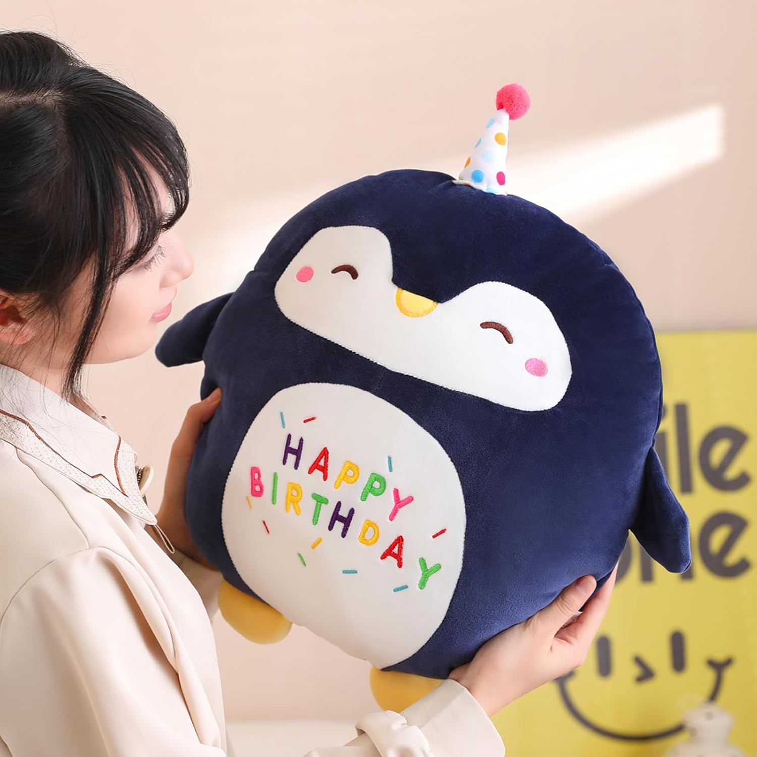 Penguin Plush Toy Penguin Stuffed Animal Cute Birthday Penguin Plushies Pillow Soft Happy Birthday Plush Toy Gifts for Kids Home Decor