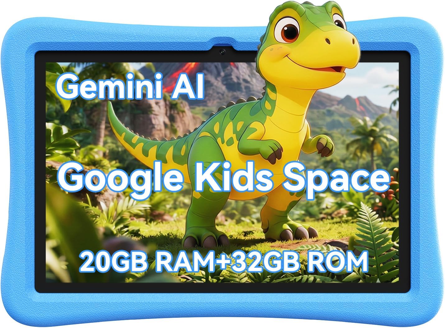 Kids Tablet 10 Inch, Android Tablets Toddler Tablet with Parental Controls, 20GB Ram 32GB ROM 1TB Expandable, Dual Camera, 6000mah WiFi 6, Shockproof Eva Case Blue