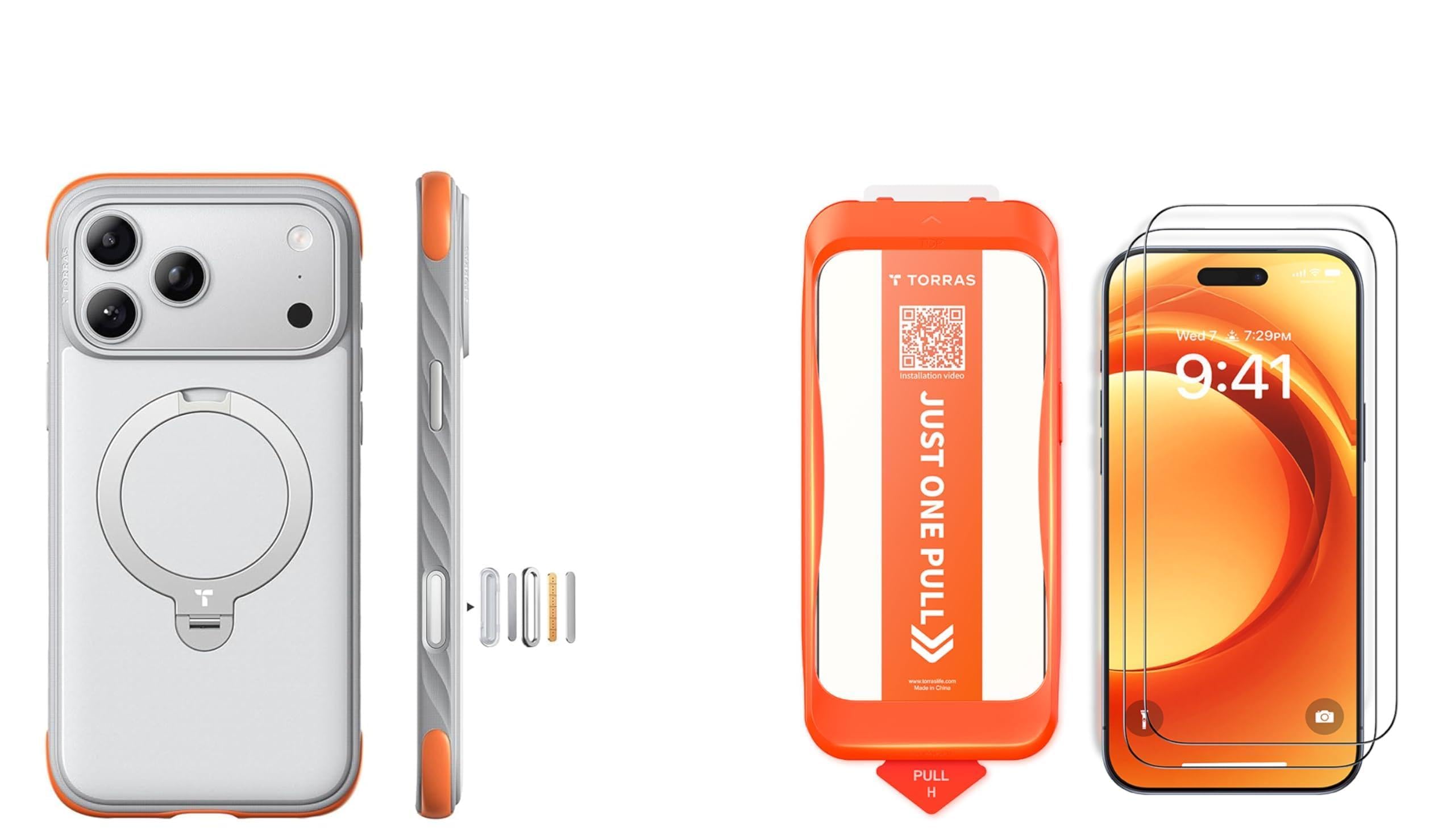 TORRAS für iPhone 17 Pro Hülle + Panzerglas,Ostand Q3 Rugg Hülle Extrem Rutschfest mit 360°-Ständer für MagSafe + 2 Stück 9H+ Schutzfolie, 3D Full Screen, Auto-Montage, Kratzfest