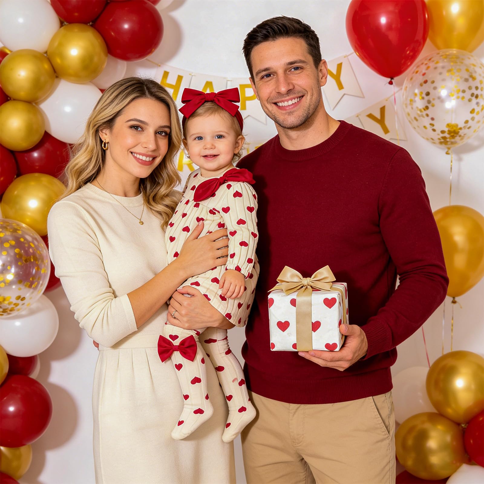 Ensemble 3 pièces pour bébé fille robe à manches longues bandeau à nœud et chaussettes Vêtements imprimés adorables pour bébés de 1 à 12 mois