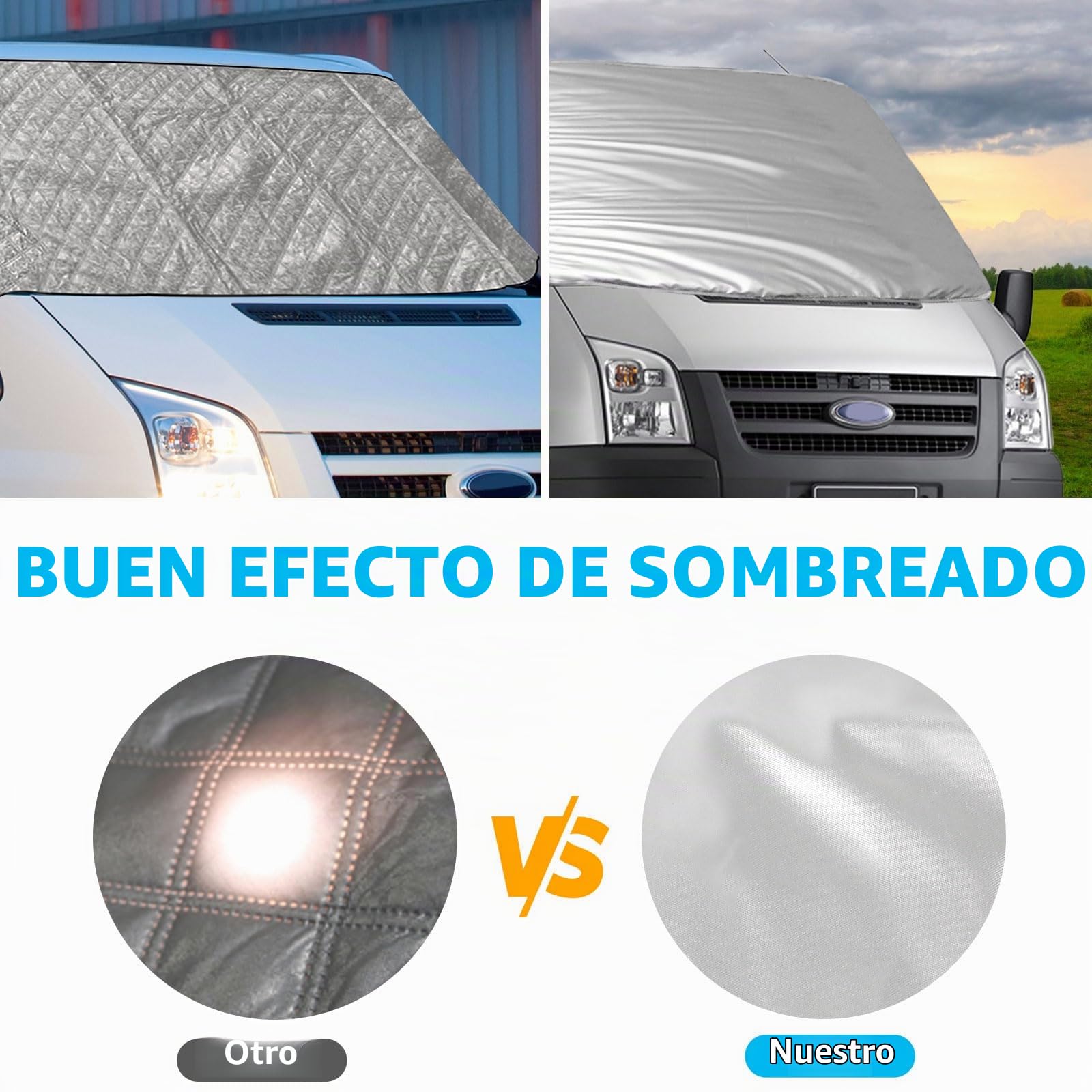 Cubierta del Parabrisas Compatible con Ford Transit Van MK7 2006-2013, Parasol de Ventana Delantera, 100% Opaco, Bloquea Los Rayos UV, Protector de Parabrisas Delantera Resistente Intemperie