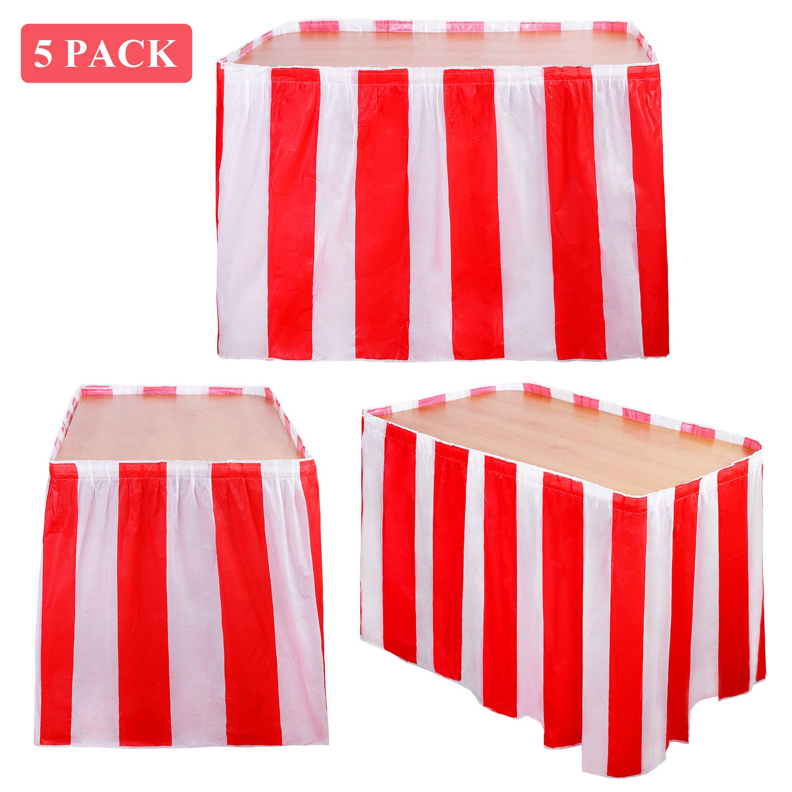 Buy Elcoho 5 Pack Carnival Table Skirt Red and White Striped Table Skirt Fits Rectangle or Round