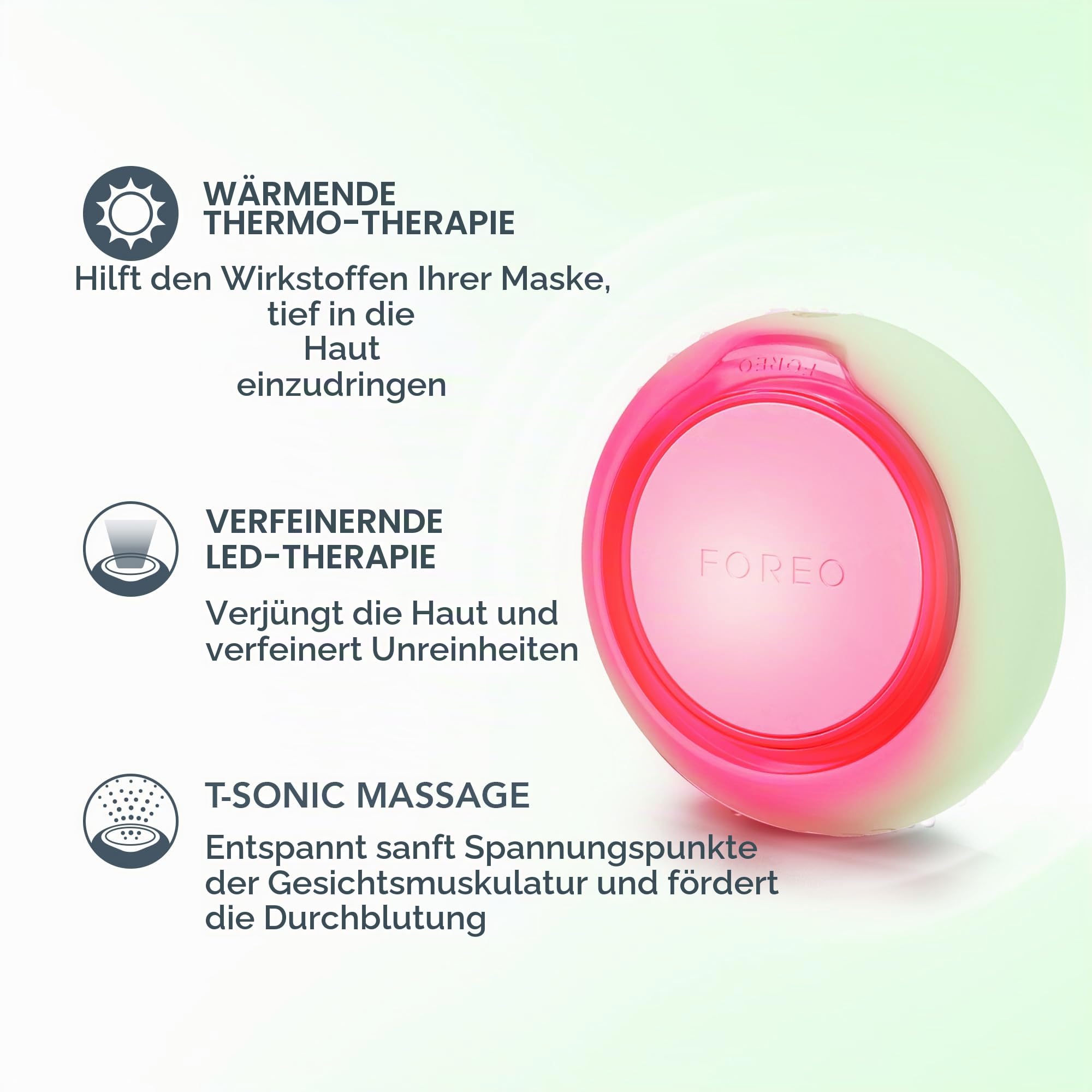 FOREO UFO 3 go Gesichtsmasken-Hautpflegegerät unterwegs – Feuchtigkeitscreme – Anti-Aging-Pflege – Vollspektrum-LED- und Rotlichttherapie – Thermotherapie – T-Sonic-Massage – kompakt – Pistachio