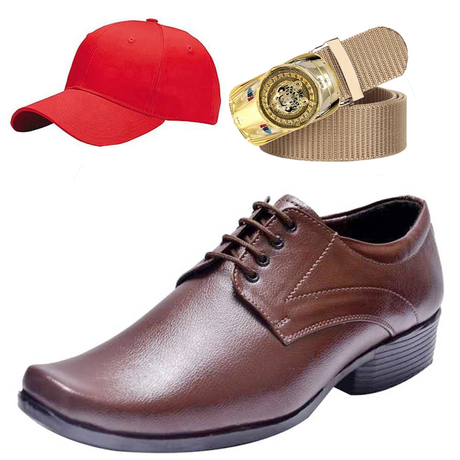Formal Shoes with Free Base Ball Cap & Free Belt Combo for Men & Boys Brown-image-44