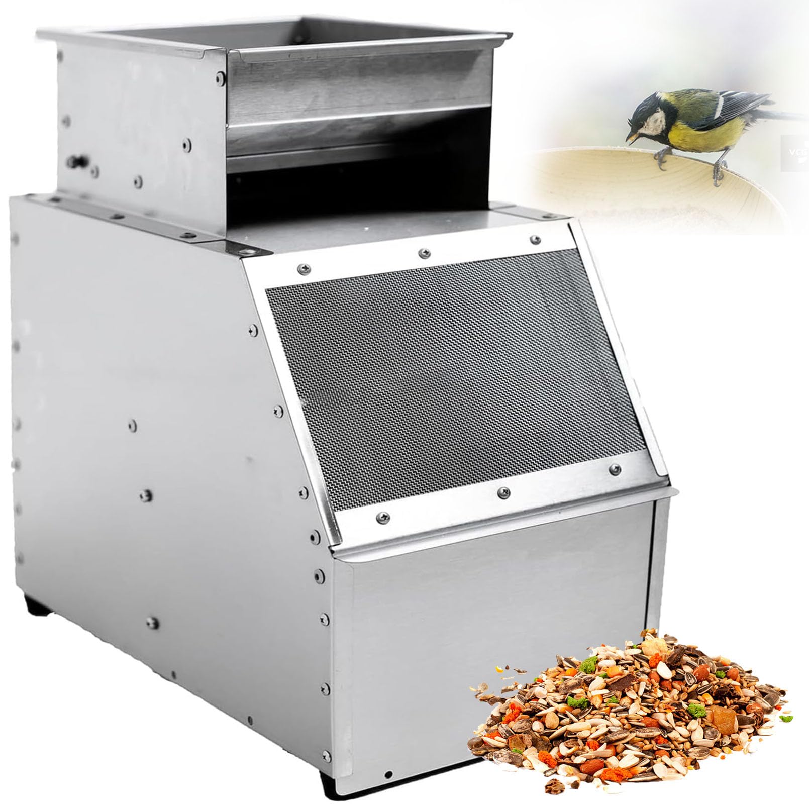 Divisor de Cáscara Soplado de Grano para Alimentación de Pájaros, Máquina Aventadora Eléctrica de Limpieza de Granos, Separador de Granos de Acero Inoxidable con Ventilador de Velocidad Ajustable