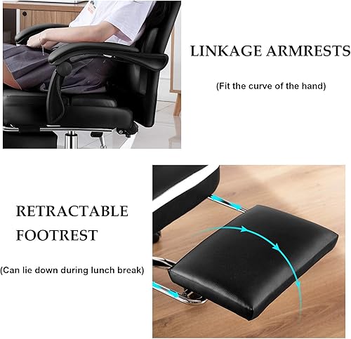 Miniatura 4 de Silla de oficina de piel sintética con respaldo alto, ergonómica, giratoria, con reposapiés retráctil y soporte lumbar (altura ajustable)