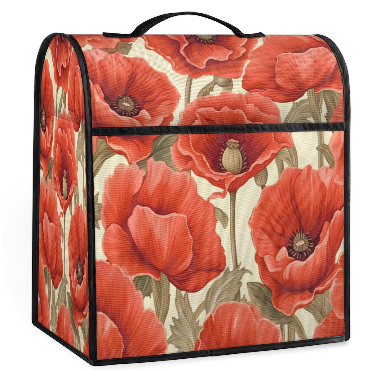 Coffee Maker Cover Red Poppy Flower Kitchen Appliance Covers Small Appliance Covers Blender Cover Juicer Cover Dust Covers for Kitchen Appliances with Top Handle and Pockets,Washable,C934