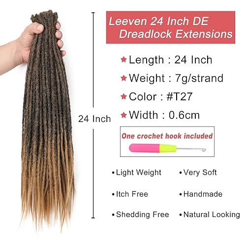 Miniatura 8 de Leeven Extensiones de rastas de 40 hebras de 24 pulgadas, negro a gris, un solo extremo de 0.2 in de ancho, hechas a mano, rastas, cabello sintético