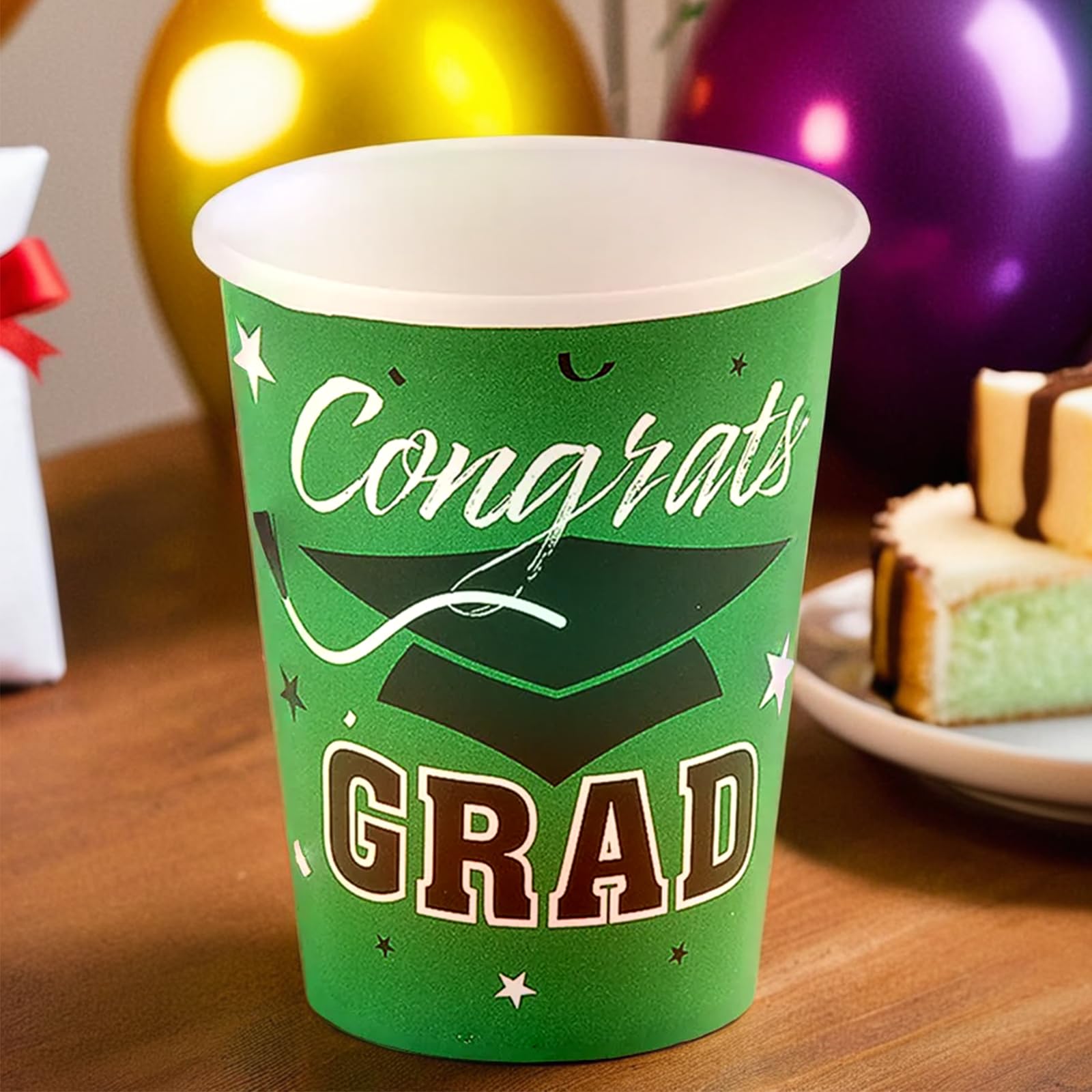 CONGRATS GRAD GREEN 9OZ CUPS (25PC) - Party Supplies - 25 Pieces
