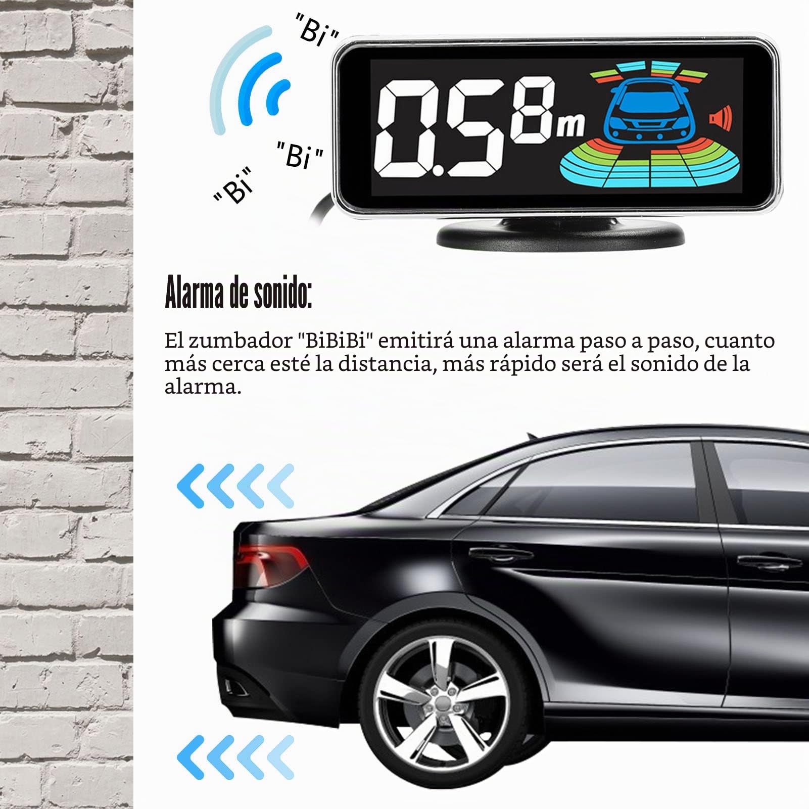 Sensores Aparcamiento Coche,Sistema de radares de Marcha atrás Traseros con 8 sensores de Aparcamiento,detección de Distancia,Pantalla LCD de Distancia,zumbador de Advertencia de Sonido