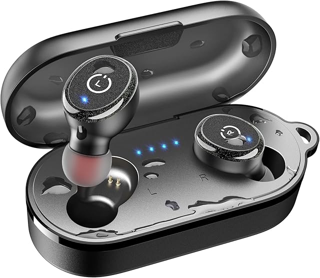 TOZO T10 Bluetooth 5.3 Earbuds True Wireless Stereo Earphones Headphones IPX8 Waterproof in Ear Wireless Charging Case Built in Mic Headset Premium Sound with Deep Bass for Running Sport Black