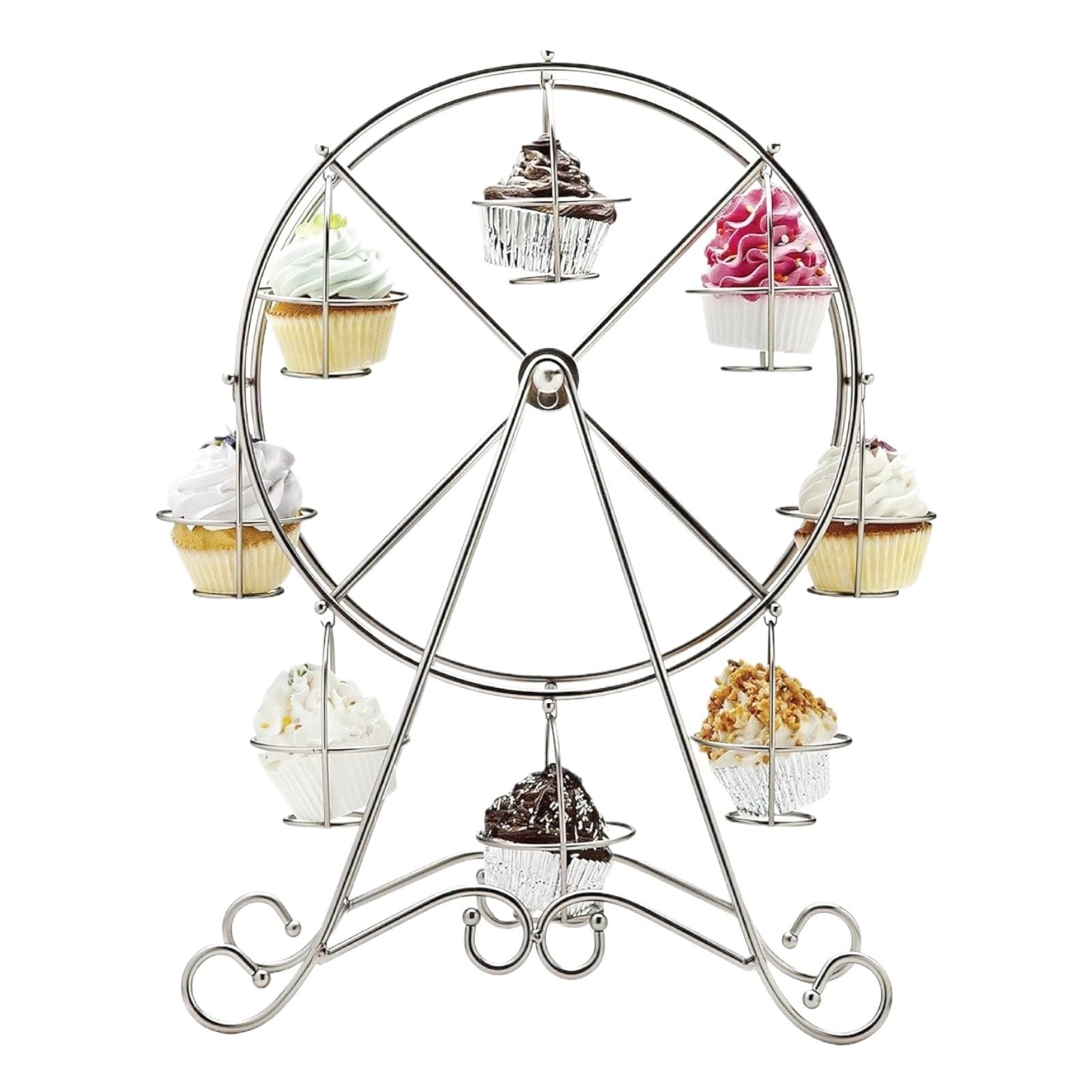 Vintage Tortenständer Tortenplatte Rad Cupcake Ständer Rotierenden Edelstahl Rahmen Kuchen Halter 8 Tasse Servierplatte Abschlussfeier