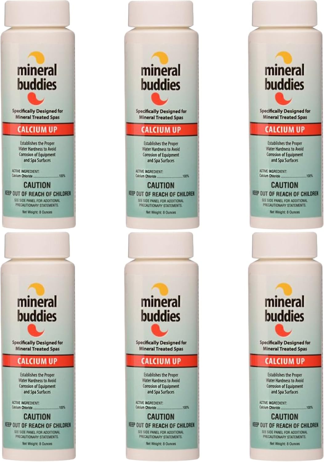 Mineral Buddies® Hot Tub Spa Calcium Up (Increaser) 8oz – 6 Pack - for Hot Tubs and Spas - Calcium Hardness Increaser