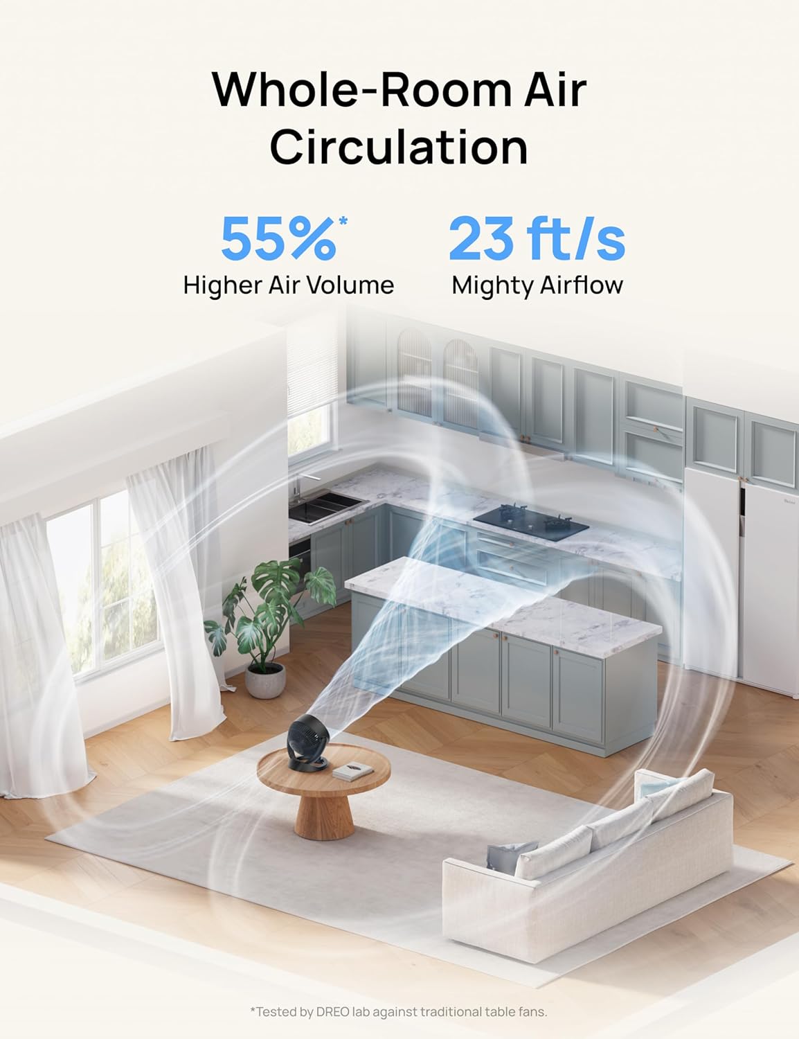 Dreo Fan for Bedroom, 12 Inches, 70ft Powerful Airflow, 28db Quiet Table Air Circulator Fans for Whole Room, 120° Adjustable Tilt, 3 Speeds, Desktop Fan for Home, Office, Kitchen - Image 3