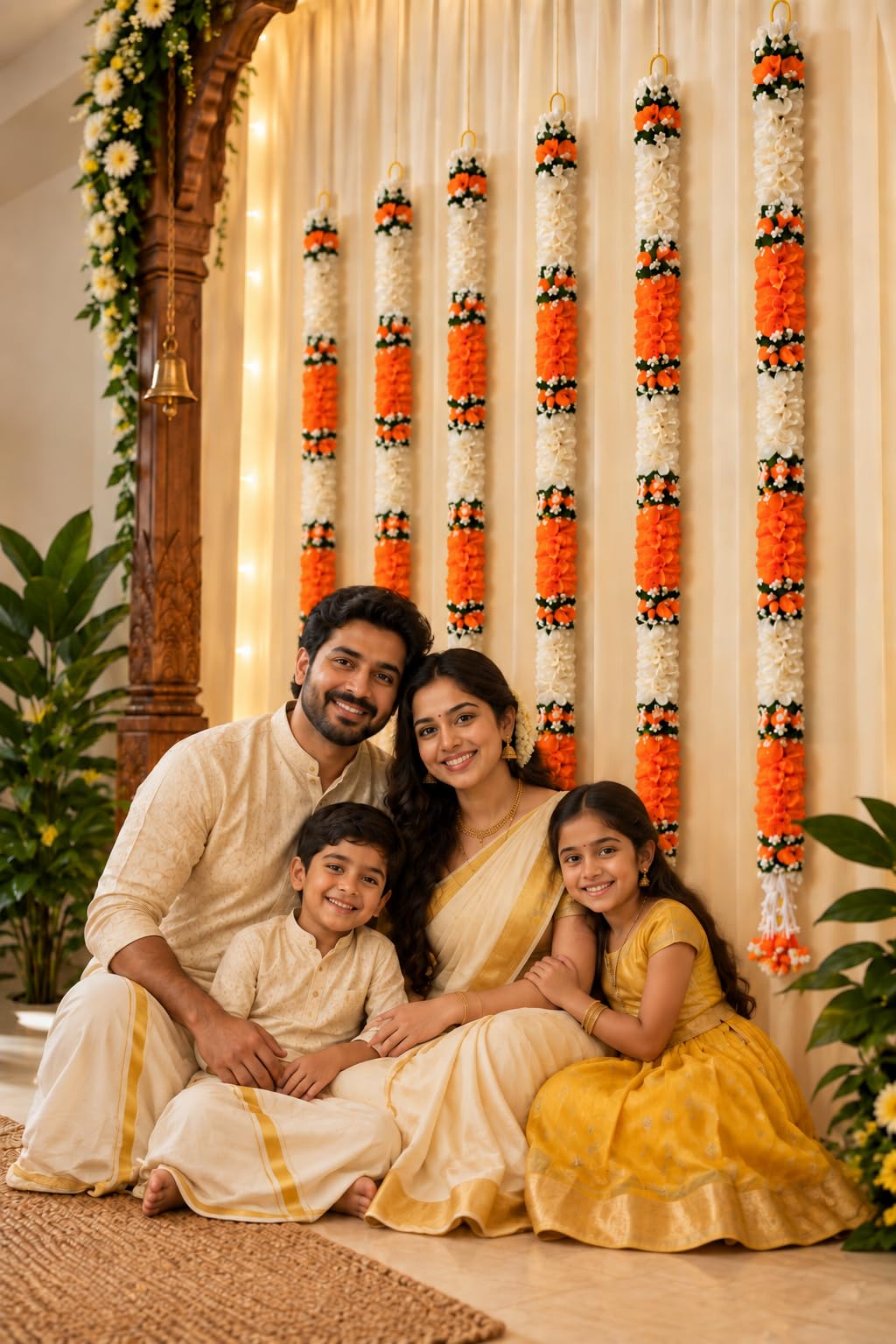 Artificial Flower Garlands - White Jasmine & Orange -5 Artificial Flower Garlands - White Jasmine & Orange -5