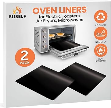 Buself Toaster Oven Liner Compatible with Breville, Cuisinart, Black & Decker, Dash, and More Nonstick Heat Resistant Reusable Air Fryer Liners, PFOA & BPA Free, 9x11", 2 Pack, Black
