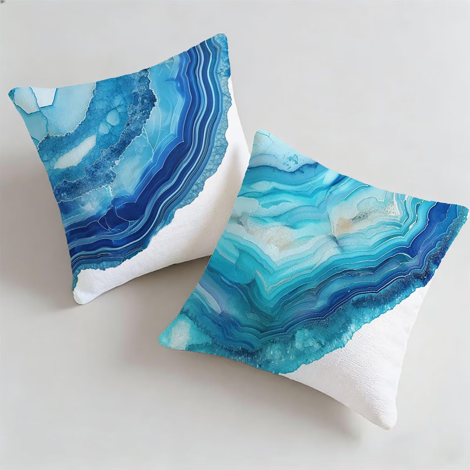 Housse coussin exterieur impermeable anti pluie 30x30 taie decoration bleu abstrait
