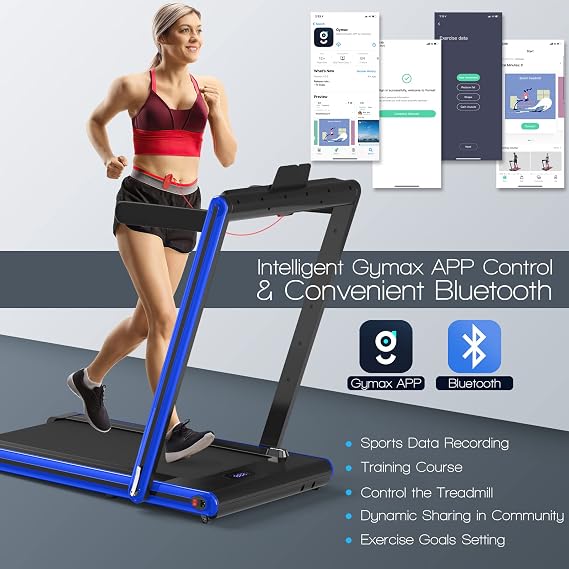 Goplus 2 in 1 Folding Treadmill, 2.25HP Electric Under Desk Treadmill W/LED Display, Blue Tooth Speaker, APP & Remote Control, Phone Holder, Walking Running Machine for Home Office Gym