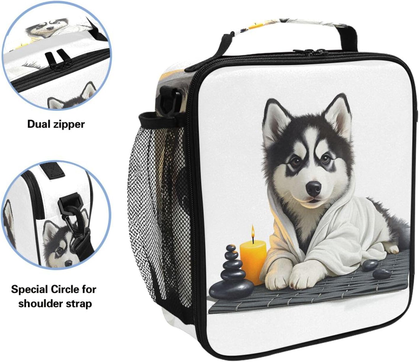 Pfrewn Dog Lunch Box for Kids Puppy Husky Insulated Lunch Bag Cute Animals Pet Stones Relax Reusable Cooler Meal Prep Bags Lunch Tote with Shoulder Strap for Boys Girls School Office Adult