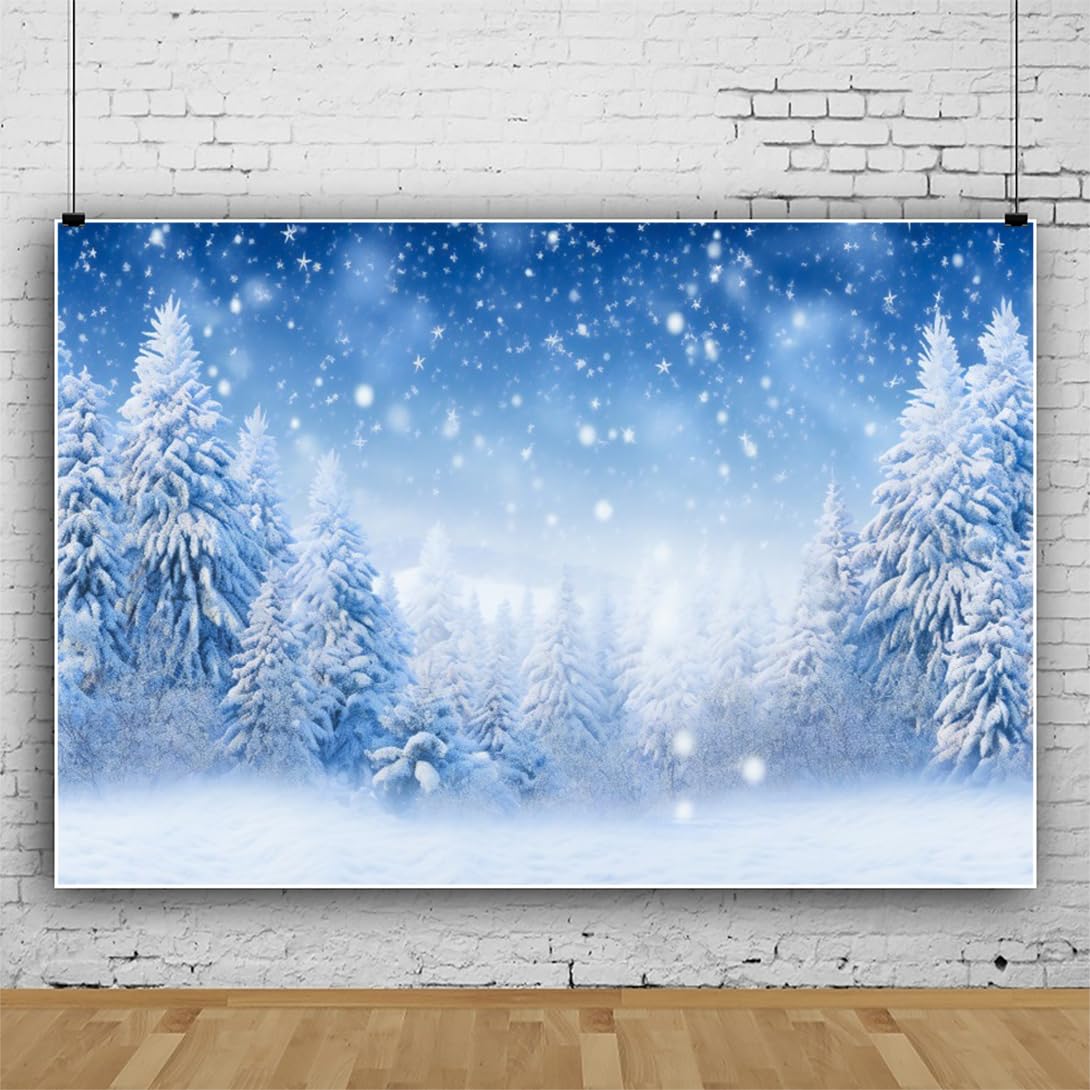 Fotohintergrund Winterwunderland – 2,9 X 1,5 M, Schneeflocken, Wald, Weihnachtsdeko