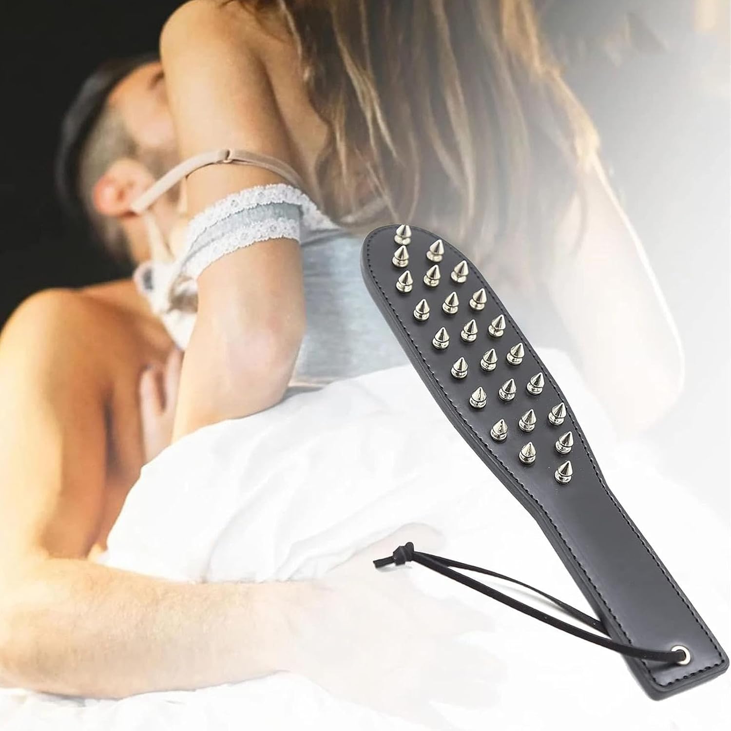 MFMYEE SM Paddle with Spikes Rivets - Leather Spanking Paddle, Fetish Slave Bondage Paddle, Paddle for Spanking Adults, BDSM Paddle Flogger Whip for Couples Extreme Sex Toys