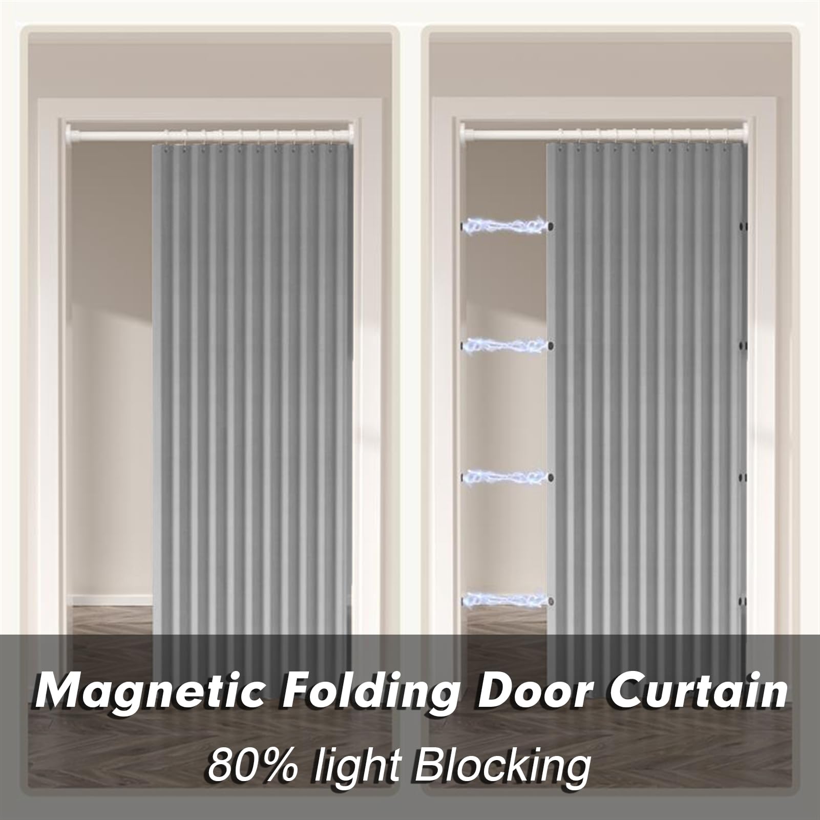 Icegrey Verduisterend magnetisch deurgordijn, vouwdeur, accordeon, deur, kast, deurgordijn, kamerverdeler, geplooide gordijnen voor slaapkamer, woonkamer, deuropening, beige, 1 paneel
