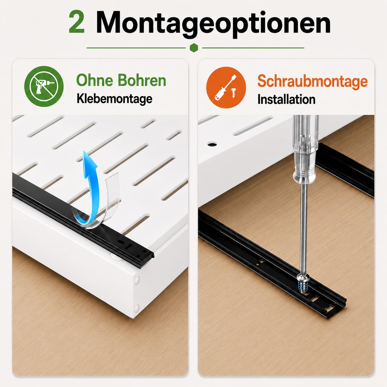 2 Stück 4 Richtungen Teleskopschublade Ausziehbare Küche Schublade, Auszug Nachrüsten Schubladeneinsatz, Küchen und Schrankorganizer mit Klebestreifen (2, Weiß, 12"-19" W x 17"-23" T)