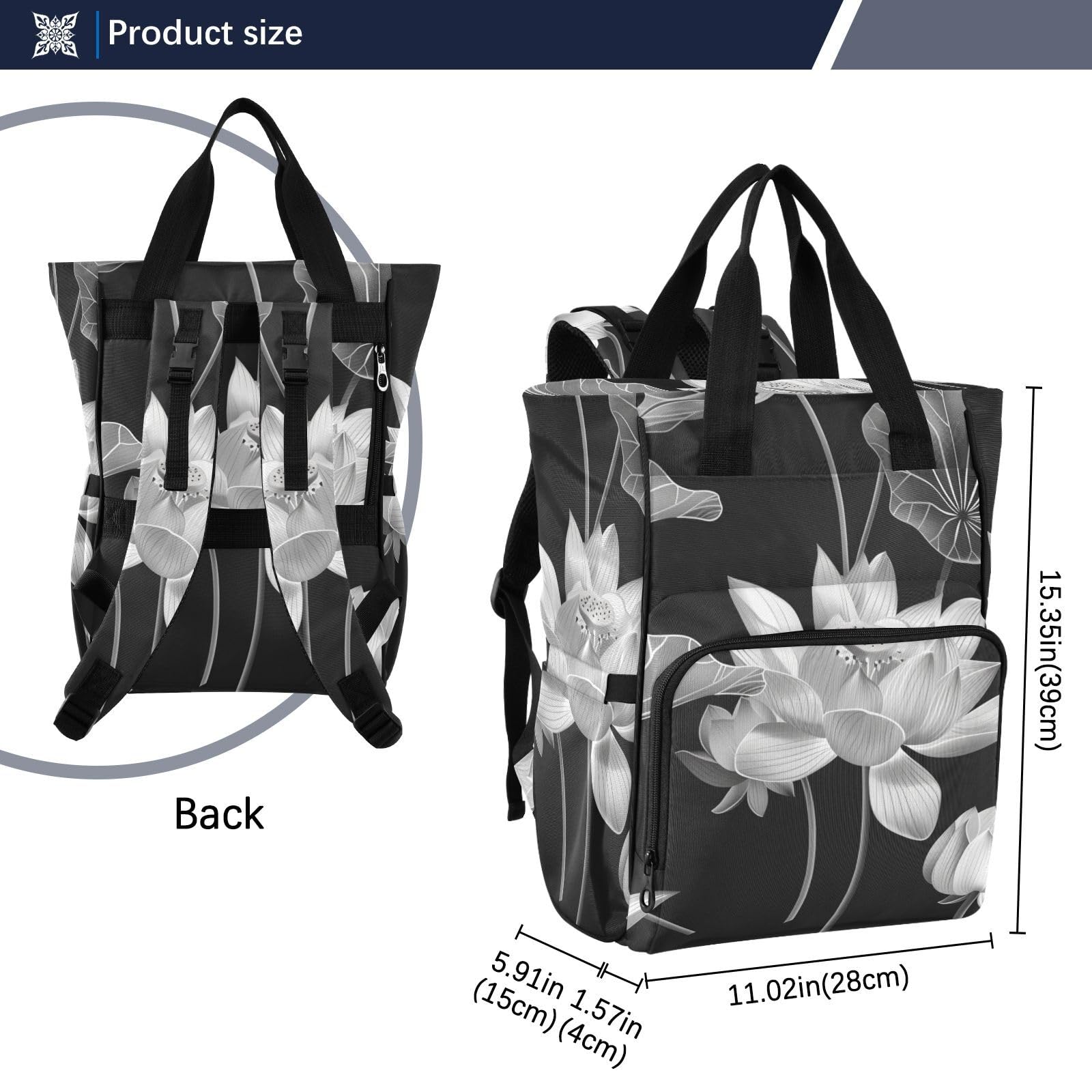 Zaino da viaggio per neonata/ragazzo bianco e nero fiore Partten