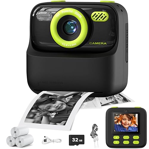 masterbee Kids Instant Print Camera, Birthday Gifts for Boys and Girls, Kids Digital Camera Toys, 1080P HD Video, 3 4 5 6 7 8 9 10 11 12 Year Old Boy Gifts/Girl Gifts (Black) - Black