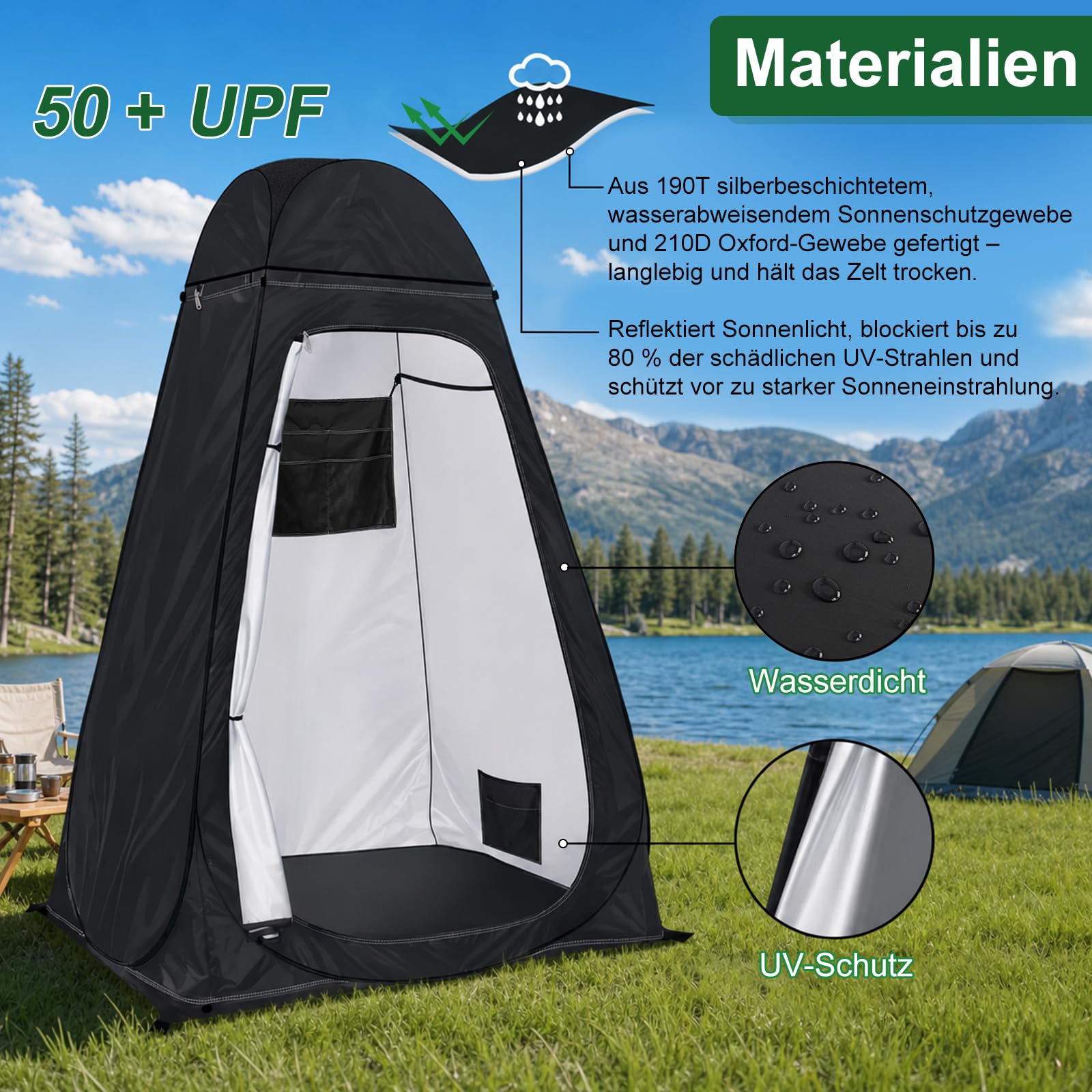 Pop Up Duschzelt Camping anngrowy Toilettenzelt mit Regenschutz und Fenstern, UV50+ Tragbares Umkleidezelt Privatsphäre Toilette Umkleidekabine, Sichtschutz Zelt für Outdoor Wandern Strand