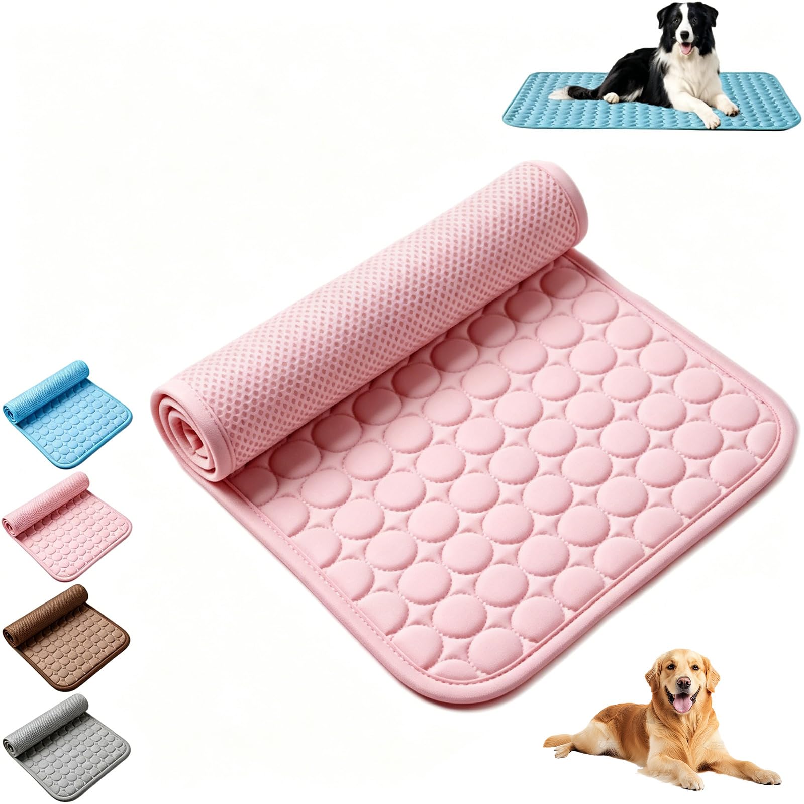 MQLAE Dog Cooling Mat, Arc-Chill Self Cooling Pet Mat Q-Max>0.4, Washable Ice Silk Cooling Pad for Dogs & Cats, Foldable Breathable Summer Cooling Bed for Indoor Outdoor Crate Sofa Car Seat (Pink, L)