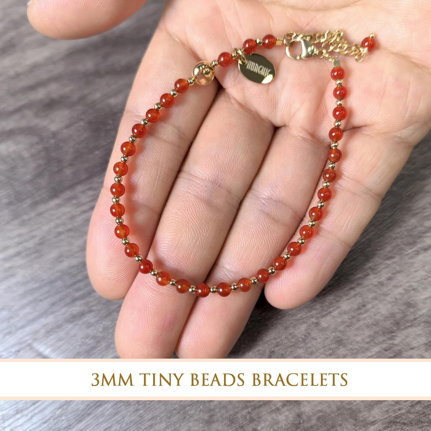 Morchic 3mm Tiny Beads Natural Gemstone Bracelet for Women, Adjustable 7.1" Energy Gem Charm Jewelry, Dainty Handmade Birthday Gift - Image 5