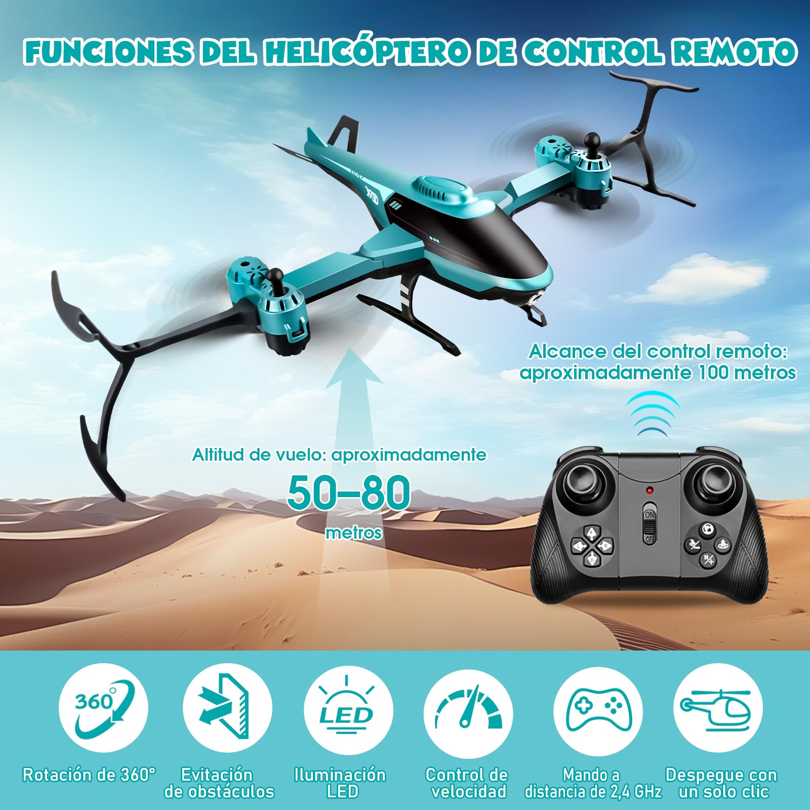 PATEMZON Helicóptero Teledirigido, Helicóptero Teledirigido Juguete con Luces Led, 2.4GHz Helicóptero Plegable RC, Giro de 360°, Función de Vuelo Estacionario, Regalo para Niños de 3+ Años (Verde)
