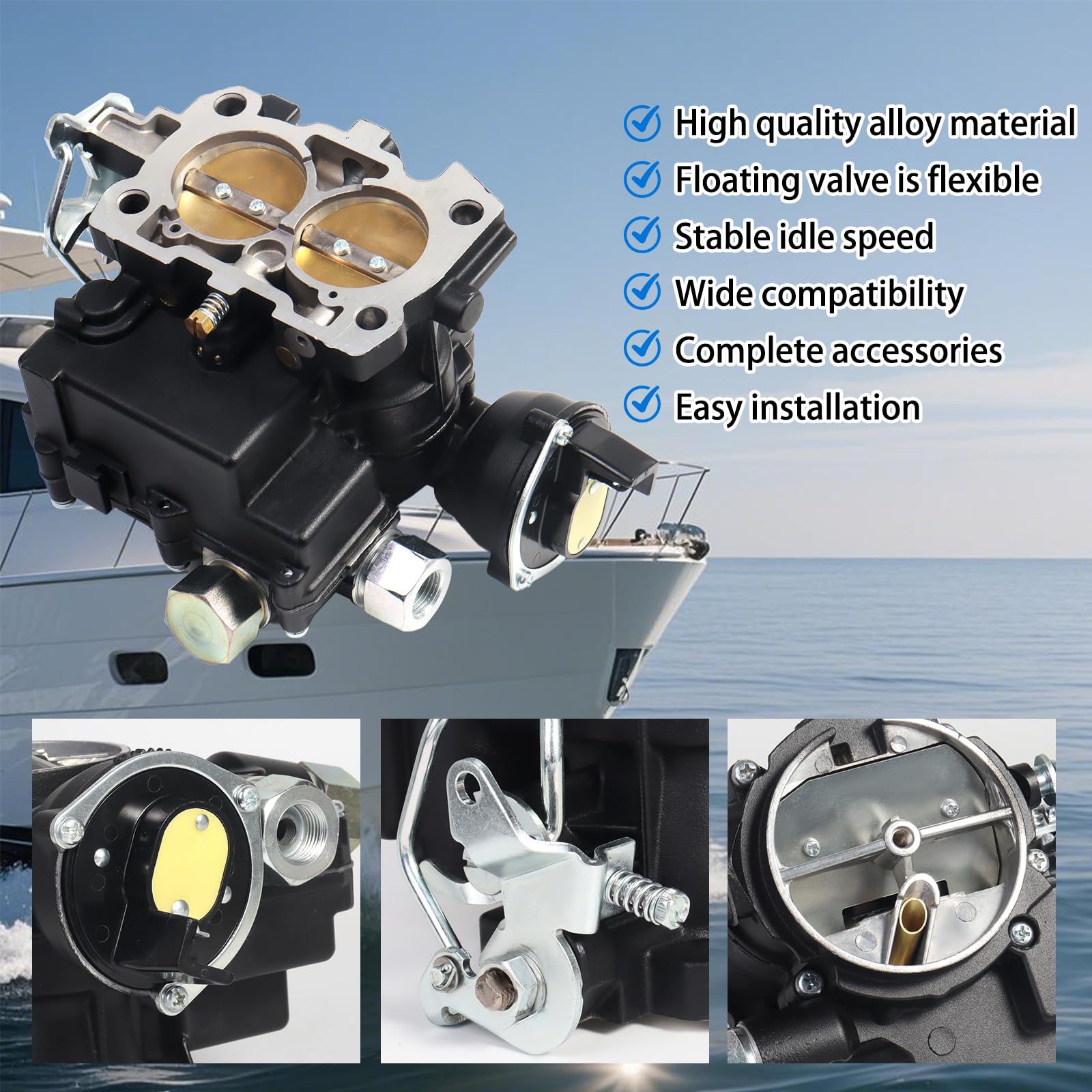 Mercruiser 3.0 - Carburador marino para Mercruiser de 2 barriles Mercarb Carb 3.0L 4.3L 5.7L 2.5L 5.0 V8 350 Motor con junta de chorro de estrangulador eléctrico y enlace corto y largo