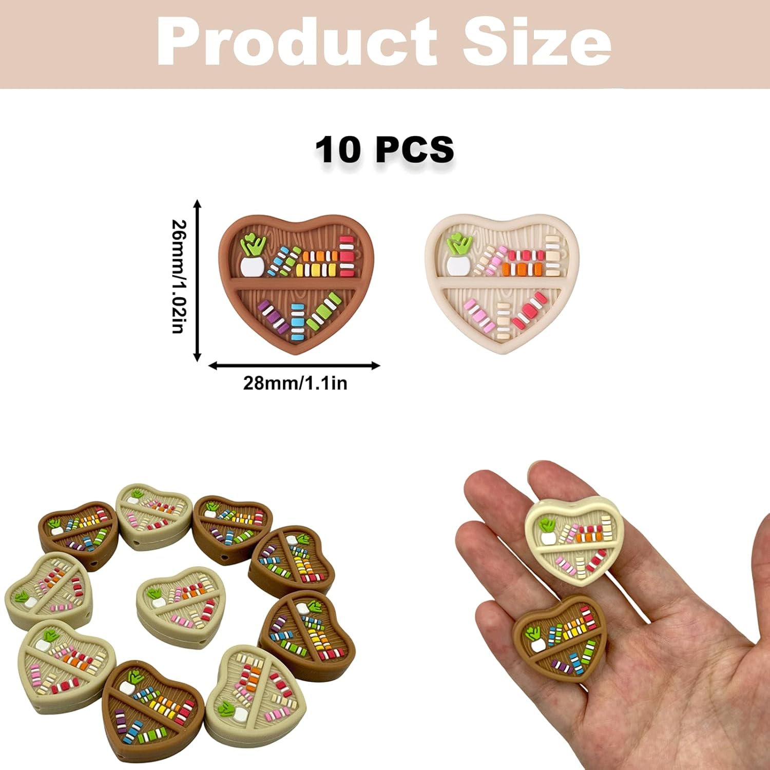 10PCS Heart-Shaped Bookshelf Focal Silicone Beads, Bookshelf Focal Beads for Keychain Making, Creative Loose Beads Bulk for Beaded Pens DIY Handmade Crafts Necklace Bracelet Lanyard - Image 2