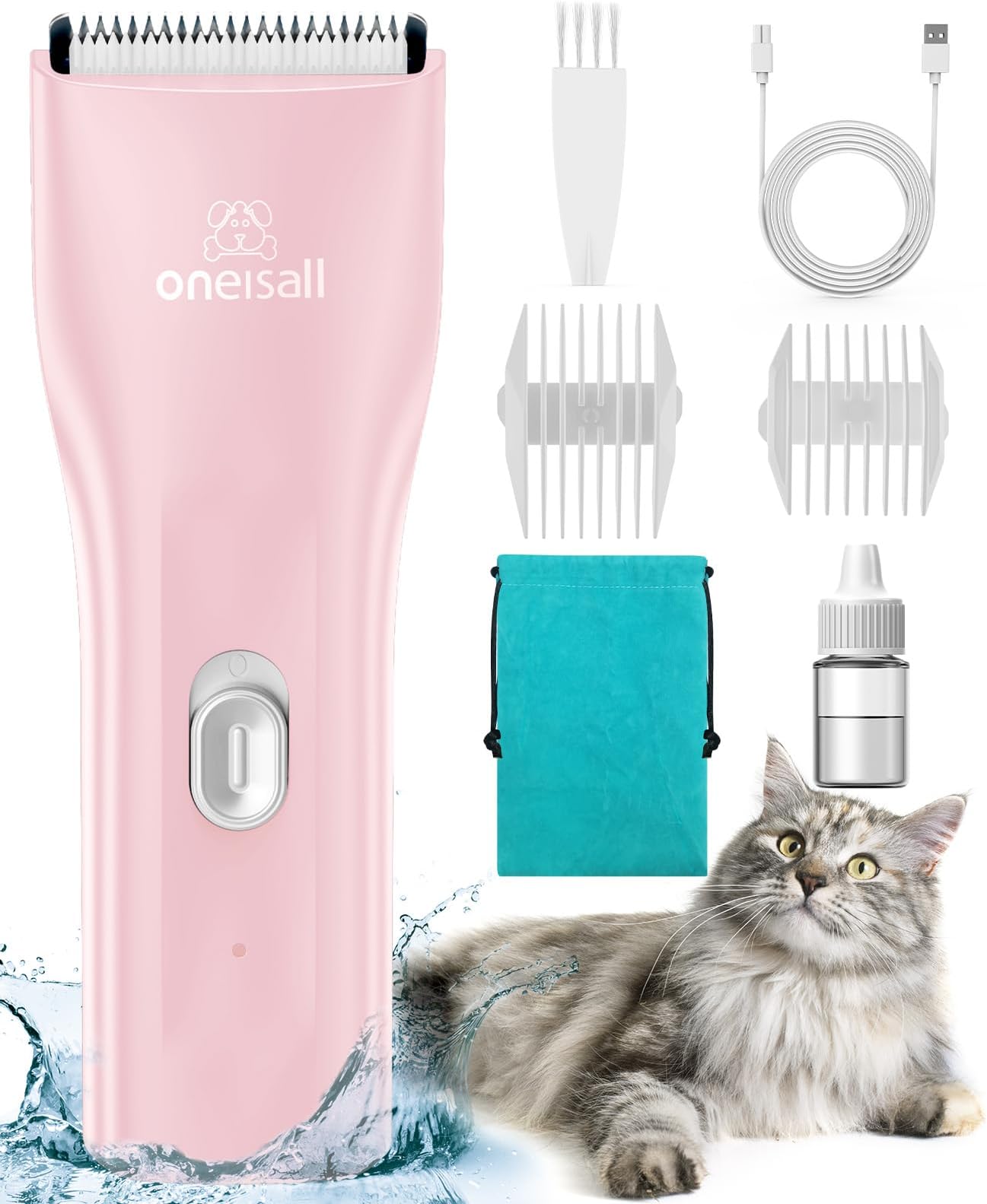Oneisall Pet Clipper for Cat Matted Hair, Quiet Cordless Shaver for Long-Haired Cats