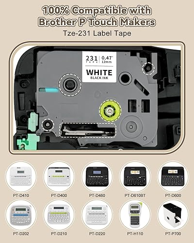 Vista 9 de 6 cintas TZ de 0.47 pulgadas laminadas de 0.47 pulgadas de repuesto para cinta de etiquetadora Brother, compatible con Brother PTouch Label Maker
