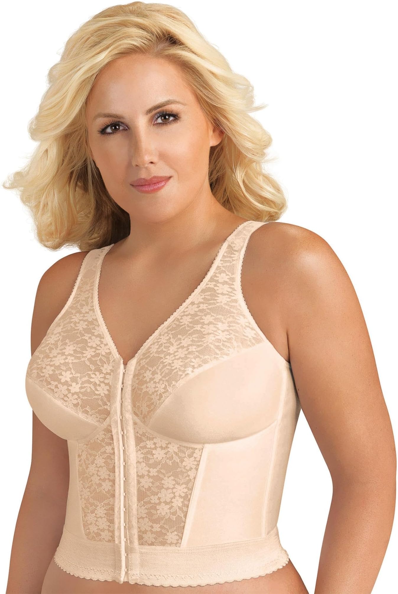 5107565 Fully Slimming Wireless Back & Posture Support Longline Bra with Front Closure & Lace