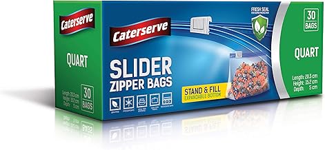 Slider Freezer Bags – Quart 1L ziplock Bags – Resealable Food Bags for Food Storage Travel, – Stand and Fill Expandable Bottom – Freezer and Microwave Safe 30 Bags