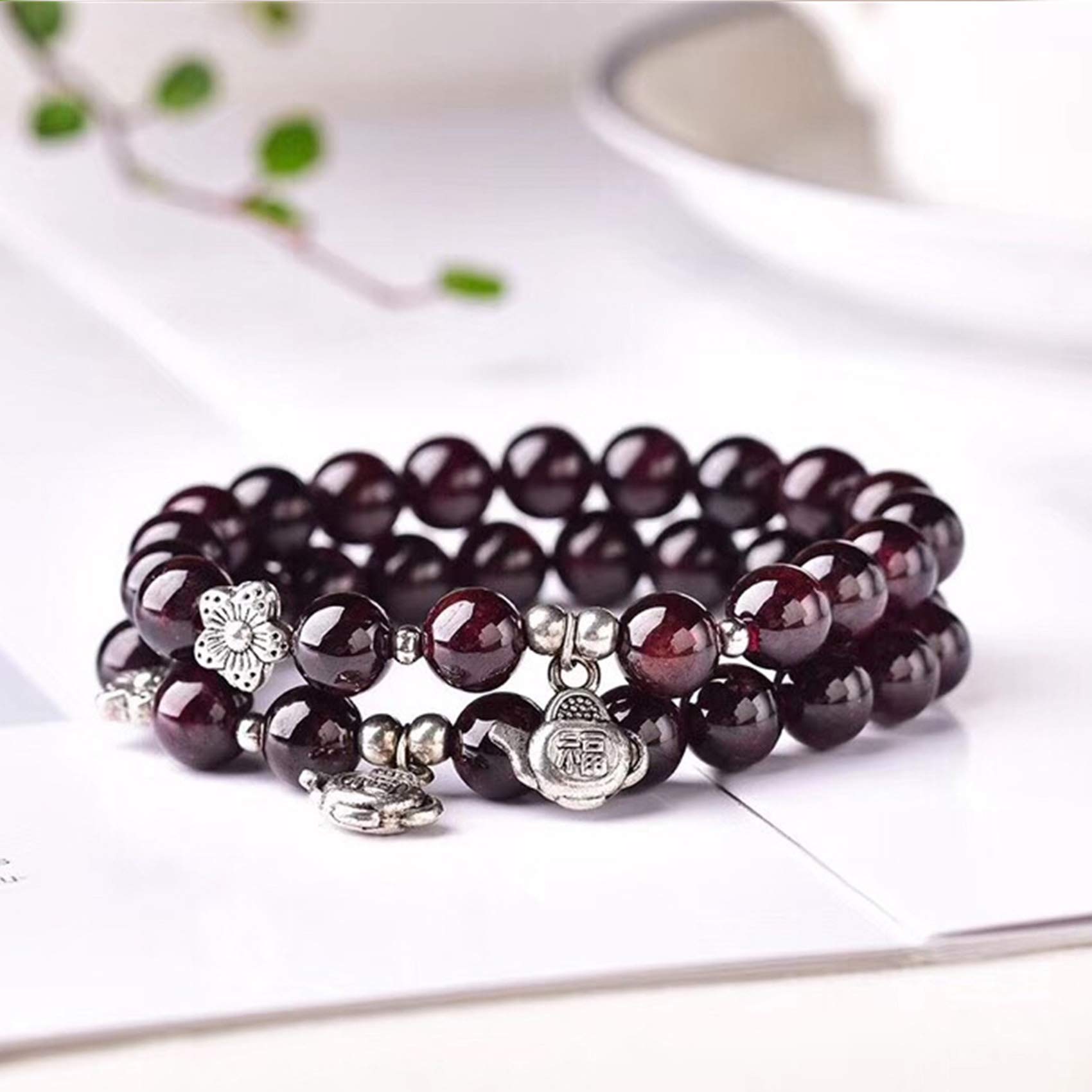 Feng Shui Armband Natuurlijke Granaat Tibetaans Zilver Zegen Bangle Geluk Zhao Perzik Bloesem Rijke Liefde Amulet Armband voor Vrouwen Cinnabar