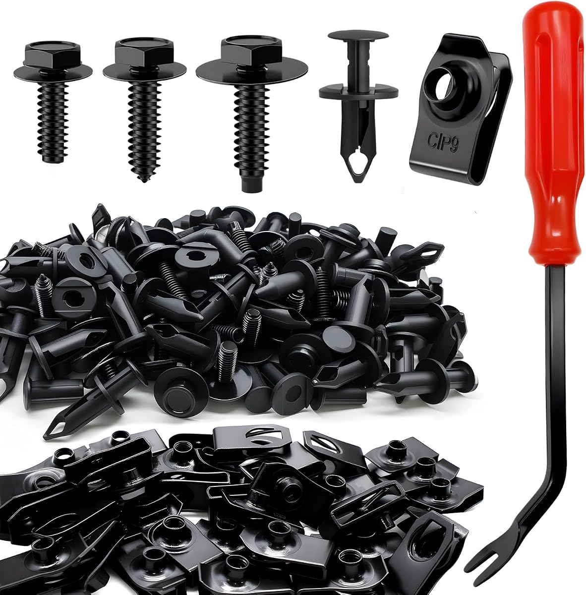 Twidec/64Pcs 1/4-20 M6-1.0 Extruded U Nuts & Body Bolts Kit Engine Under Cover Splash Shield Guard Body Bolts Universal Style Screws Bumper Fender Liner Push Retainer Fastener Rivet Clip Compatible