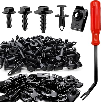 Twidec/64Pcs 1/4-20 M6-1.0 Extruded U Nuts & Body Bolts Kit Engine Under Cover Splash Shield Guard Body Bolts Universal Style Screws Bumper Fender Liner Push Retainer Fastener Rivet Clip Compatible