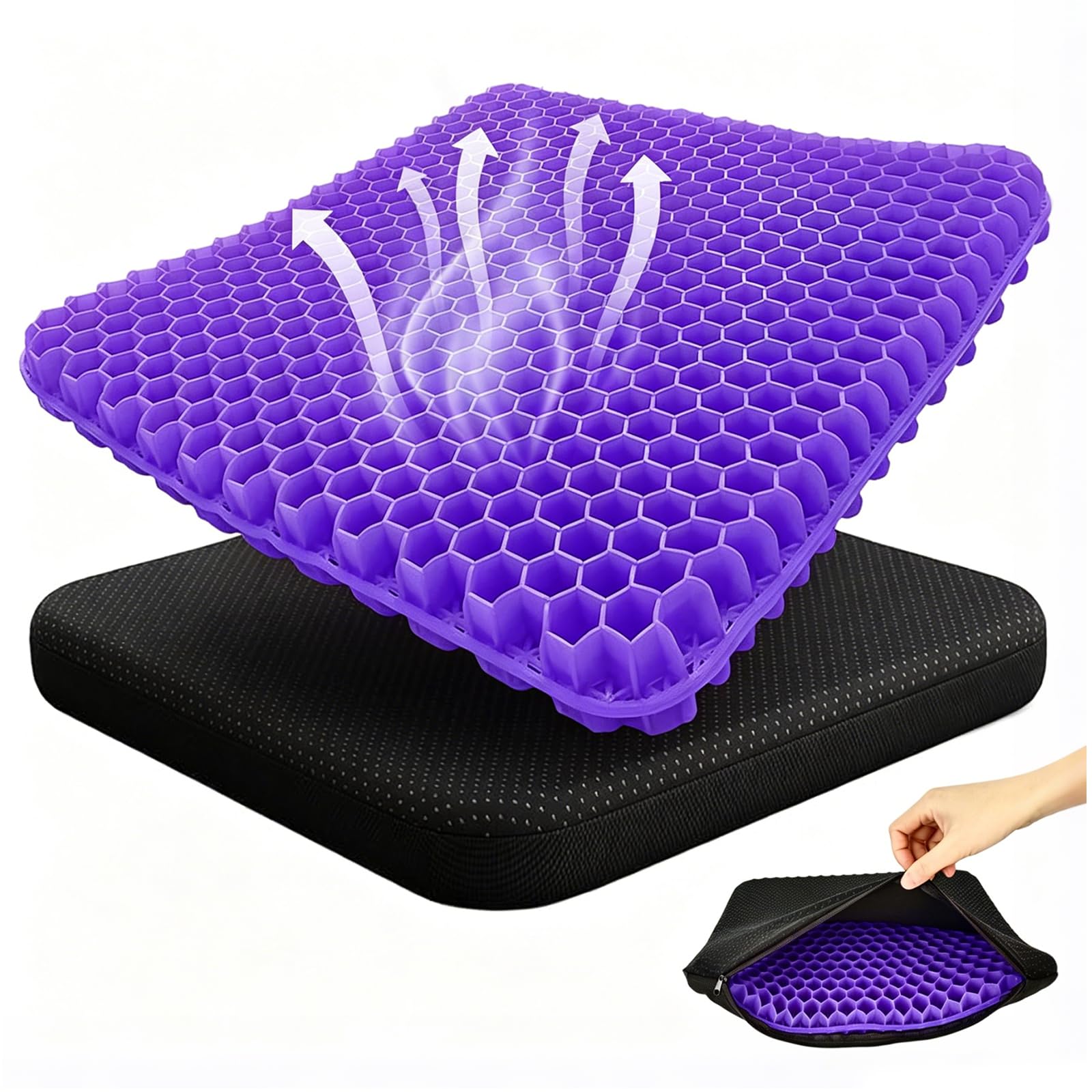 TOGETDREAM Żelowa poduszka do siedzenia, miękka poduszka o strukturze plastra miodu ergonomiczna poduszka fajna poduszka żelowa duża podwójna gruba poduszka żelowa z ochroną tkaniny łagodzenie bólu